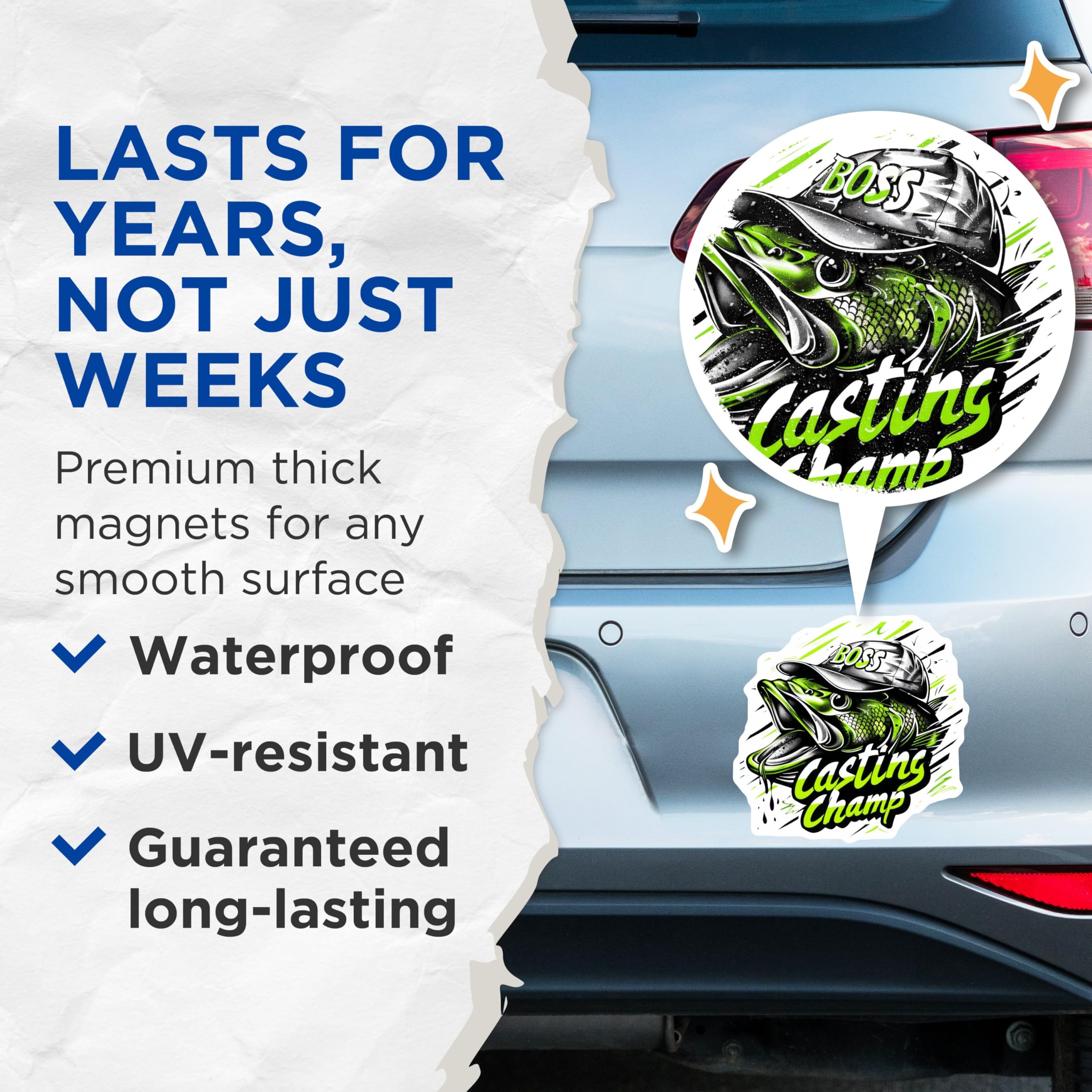 (2 Pack) Fishing Hobby Magnets - Casting Champ Magnets - Fishing Enthusiast - 5" On Longest Side - for Cars, Refrigerators, Toolboxes, Lockers - Made in USA BMCS3377