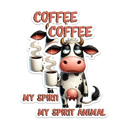 (2 Pack) Coffee My Spirit Animal Stickers - Funny Cow Stickers - Coffee Lover Decals - 5" On Longest Side - Sticks to Any Smooth Flat Surface - Made in USA - BMCS2774
