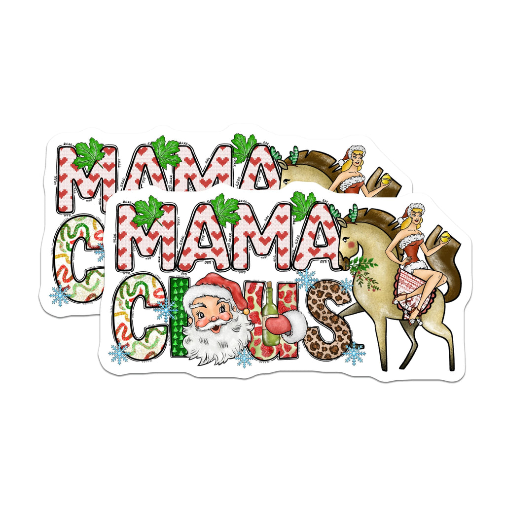 (2 Pack) Mama Claus Christmas Magnets - Funny Holiday Fridge Decor - Pin Up Reindeer Rider - Festive Kitchen Accessories - 5 Inches On Longest Side - Thick Durable Magnet - Made in USA - MAG28841