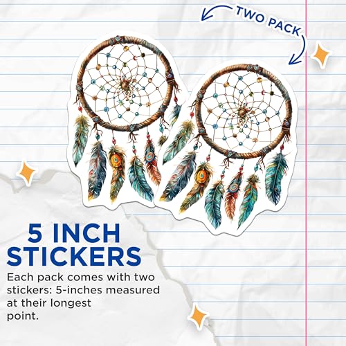 (2 Pack) Dream Catcher Stickers - Boho Bohemian Decor - Colorful Feathers Decal - 5" On Longest Side - Sticks to Smooth Flat Surfaces - Made in USA - BMCS8865 - Spiritual Tribal Art