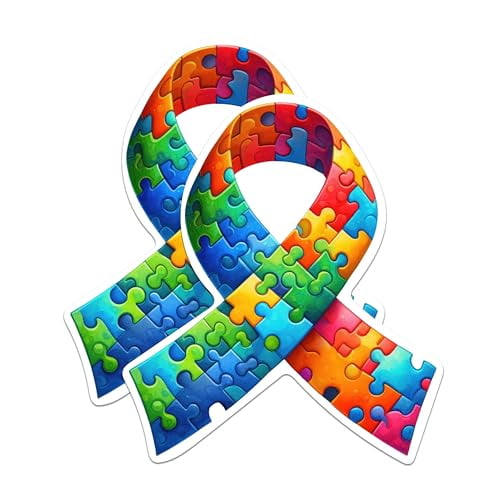 (2 Pack) Autism Ribbon Magnets - Autism Awareness Magnet 5" On Longest Side - Premium Magnet - for Cars, Refrigerators, Toolboxes, Lockers - Made in USA - MAG1703