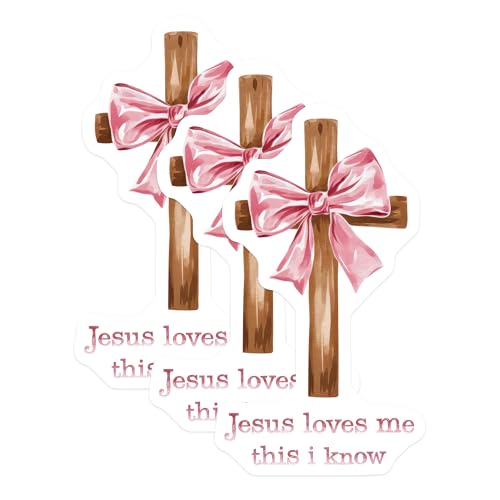 (3 Pack) Christian Cross Decals - Jesus Loves Me - Faith Based Decorations - 3 Inches On Longest Side - Easy Peel & Apply - Made in USA - 3MCS7694