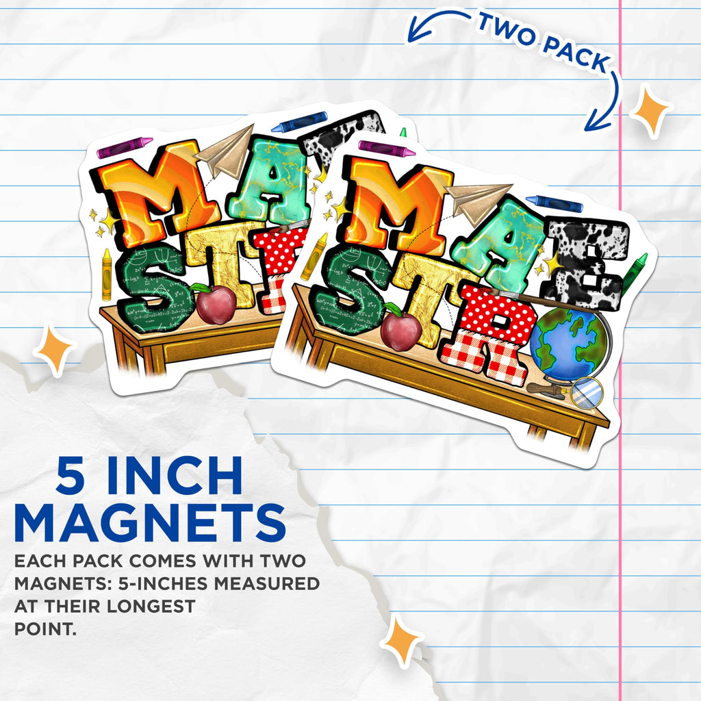 (2 Pack) Master Teacher Magnets - Academic School Decor - Educator Appreciation - Student Achievement - 5 Inches On Longest Side - Thick Durable Magnet - Made in USA - MAG28193