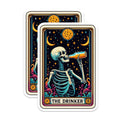 (2 Pack) Skeleton Tarot Card Stickers - Drinking Skeleton Art Stickers - Spooky Skeleton Illustration Stickers - 5" On Longest Side - Sticks to Smooth Flat Surfaces - Made in USA - BMCS5396