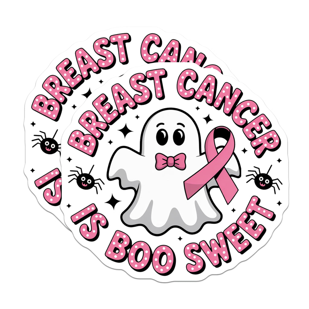 (2 Pack) Breast Cancer Awareness Stickers - Boo Sweet Ghost - Cute Ribbon Sticker - 5" On Longest Side - Sticks to Smooth Flat Surfaces - Made in USA - BMCS17088