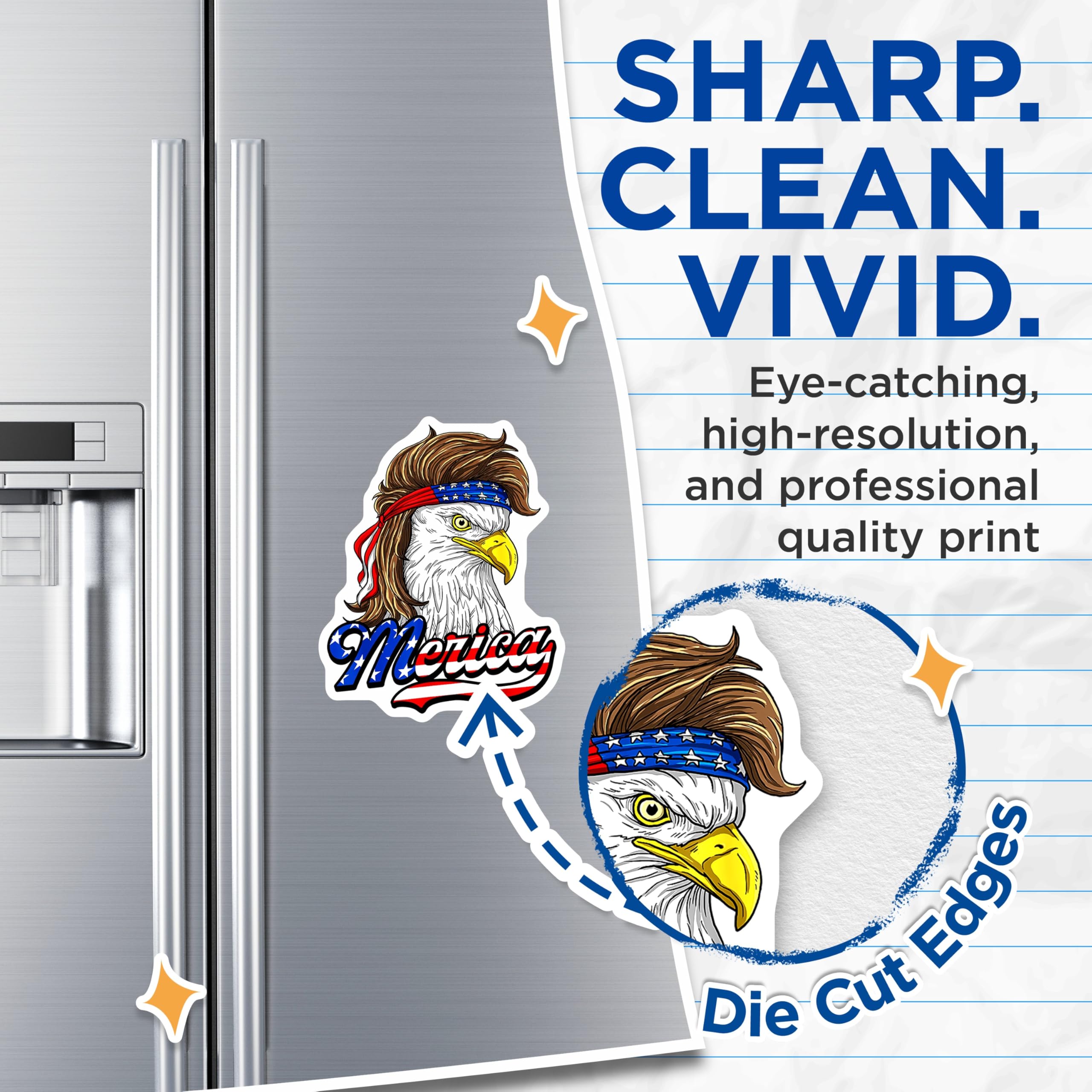 (2 Pack) Merica Eagle Magnets - Mullet Bald Eagle USA - Patriotic Freedom Spirit Refrigerator Locker Accent Decoration - 5 Inches On Longest Side - Thick Durable Magnet - Made in USA - MAG24469