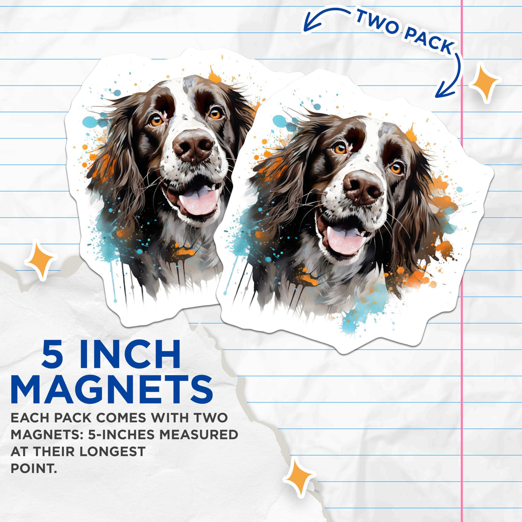 (2 Pack) Springer Spaniel Dog Magnets - Watercolor Pet Portrait - Artistic Animal Art for Dog Lovers - 5 Inches On Longest Side - Thick Durable Magnet - Made in USA - MAG25115