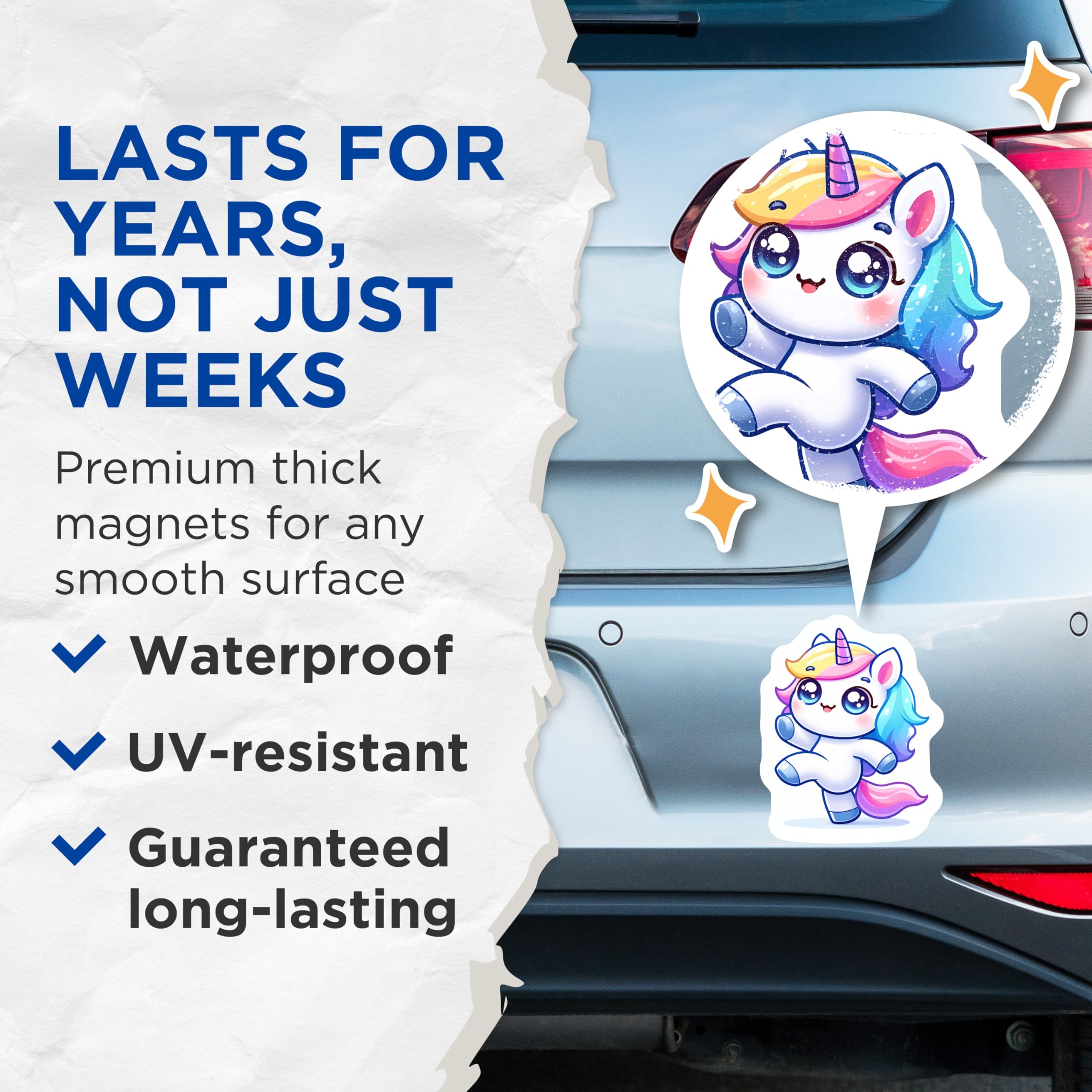(2 Pack) Cute Unicorn Magnets - Adorable Kawaii Fantasy Creature - Rainbow Mane Fridge Decor - Magical Nursery Accent - 5 Inches On Longest Side - Thick Durable Magnet - Made in USA - MAG20392