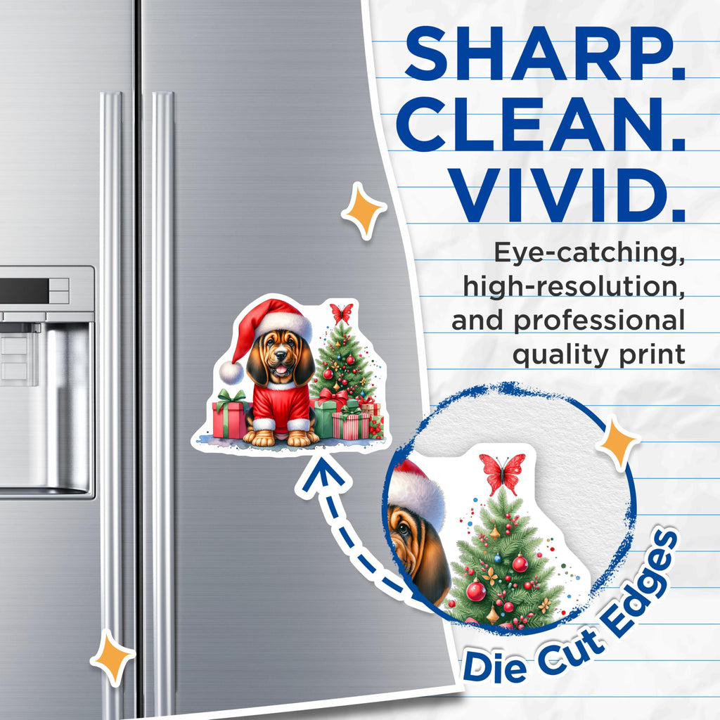 (2 Pack) Basset Hound Christmas Magnets - Santa Puppy Holiday Decor - Festive Dog Refrigerator Magnets - 5 Inches On Longest Side - Thick Durable Magnet - Made in USA - MAG24478