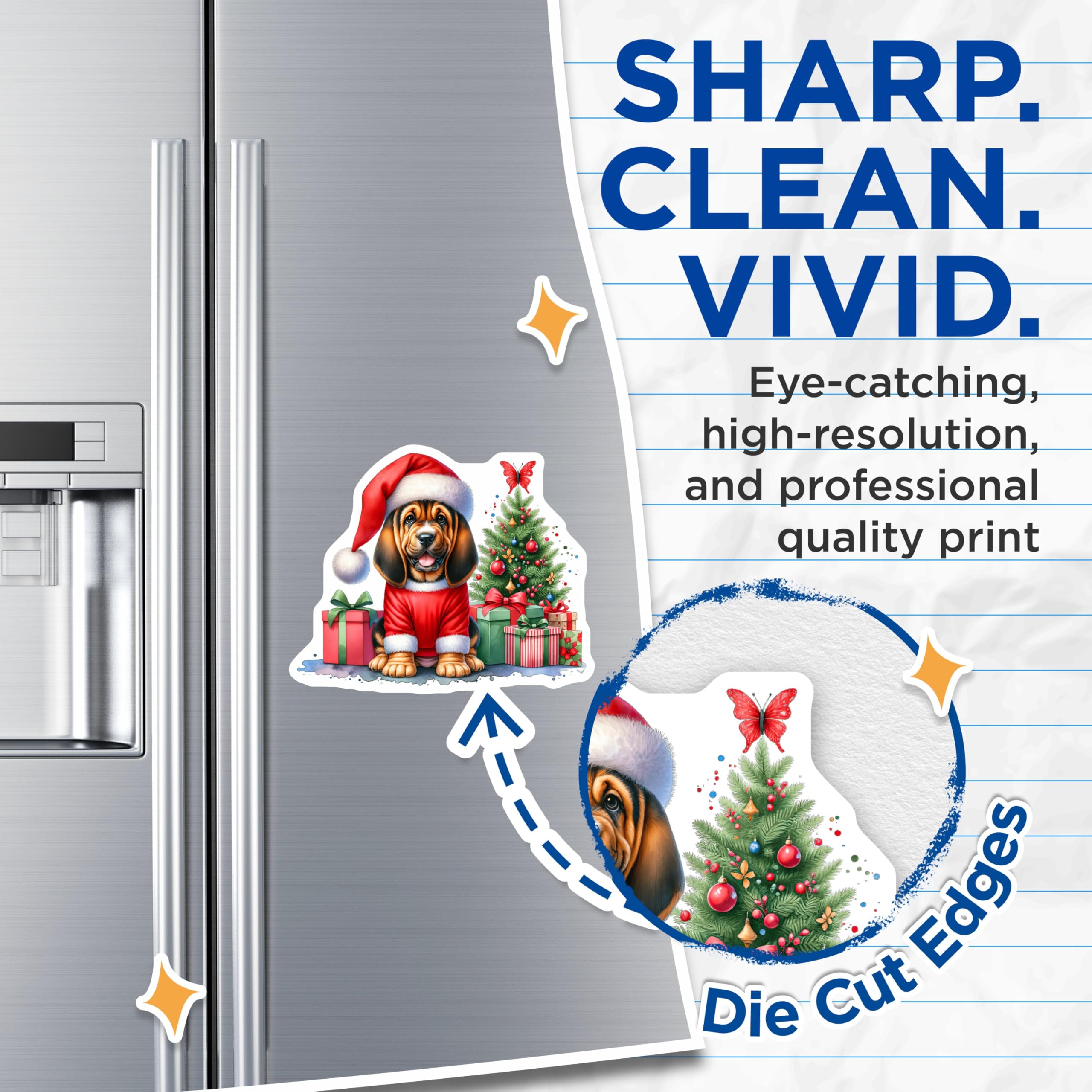 (2 Pack) Basset Hound Christmas Magnets - Santa Puppy Holiday Decor - Festive Dog Refrigerator Magnets - 5 Inches On Longest Side - Thick Durable Magnet - Made in USA - MAG24478