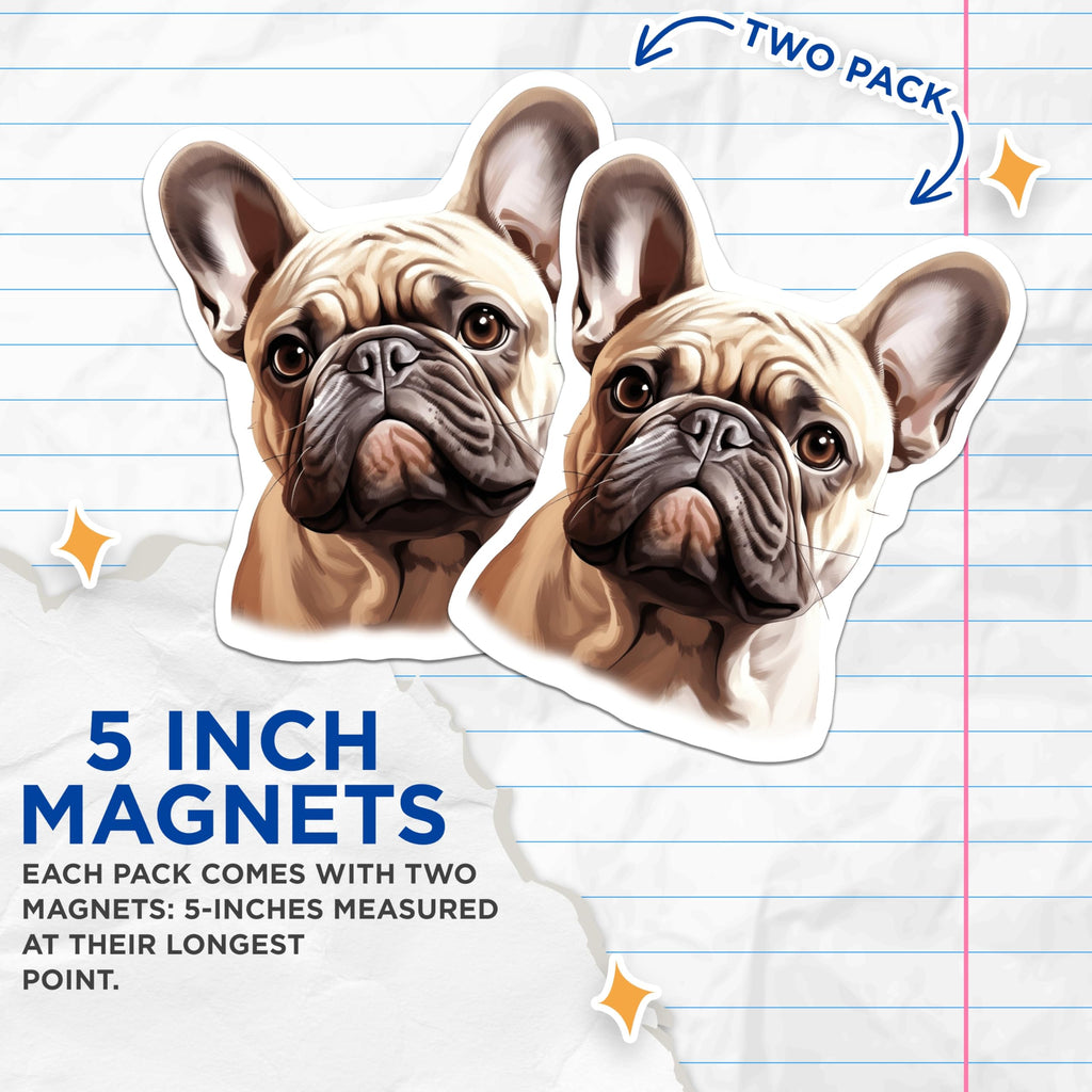 (2 Pack) French Bulldog Magnets - Cute Frenchie Dog Art - Pet Lover Home Decor - 5 Inches On Longest Side - Thick Durable Magnet - Made in USA - MAG27462