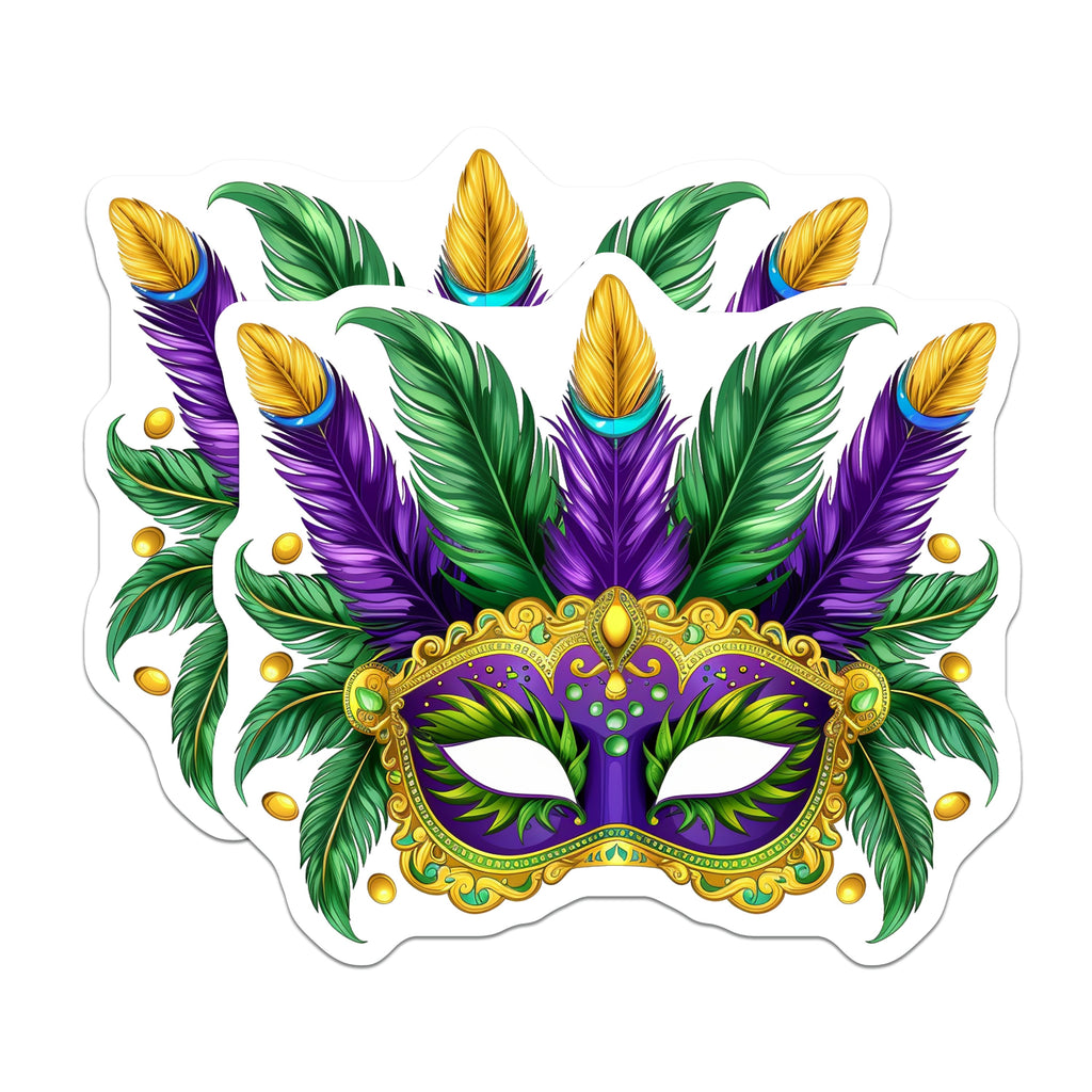 (2 Pack) Mardi Gras Feather Mask Magnets - New Orleans Carnival Decor - Festive Party Magnets - 5 Inches On Longest Side - Thick Durable Magnet - Made in USA - MAG39201