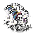 (2 Pack) Skeleton Duct Tape Magnets - Rainbow Hair Sarcastic Quote - Silence Golden Humorous Decor for Kitchen Locker - 5 Inches On Longest Side - Thick Durable Magnet - Made in USA - MAG21525