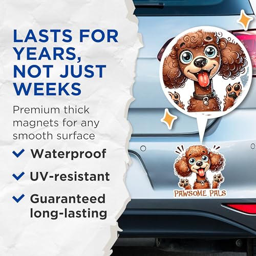 (2 Pack) Adorable Poodle Dog Magnets - Cute Cartoon Pet Magnets - Animal Lover Fridge Magnets- 5" On Longest Side - for Fridges, Toolboxes, Cars - Made in USA - MAG2821