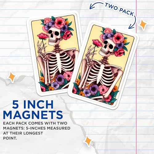 (2 Pack) Skeleton Art Magnet - Unique Decor - Skeleton Decor - 5" On Longest Side - Sticks to Smooth Flat Surfaces - Made in USA - MAG9408