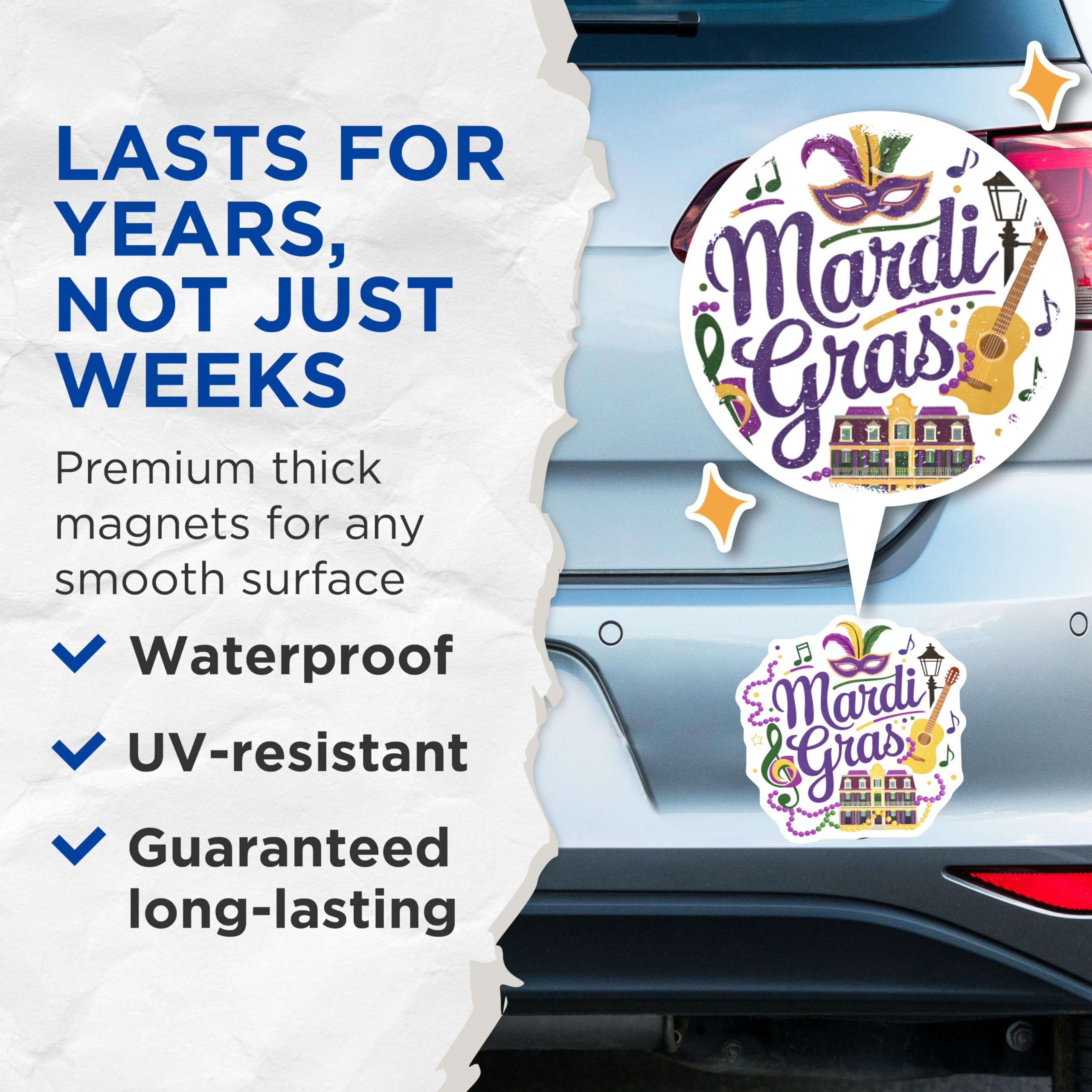 (2 Pack) Mardi Gras Magnets - Carnival Party Decor - New Orleans Fridge Magnets - 5" On Longest Side - Premium Magnet - for Cars, Refrigerators, Toolboxes, Lockers - Made in USA - MAG15896