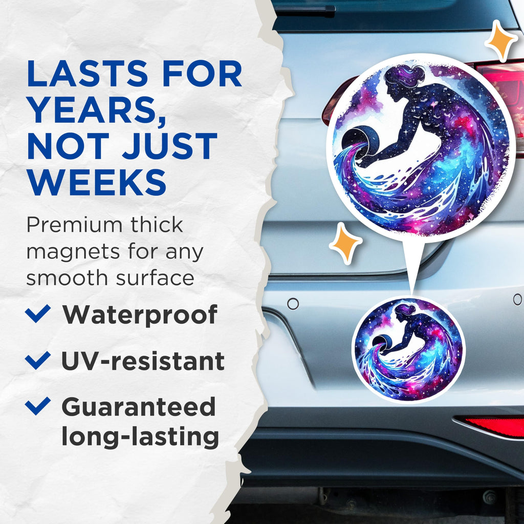 (2 Pack) Aquarius Woman Zodiac Magnets - Astrology Star Sign - Celestial Universe Decor - 5" On Longest Side - Premium Magnet - for Cars, Refrigerators, Toolboxes, Lockers - Made in USA - MAG16250