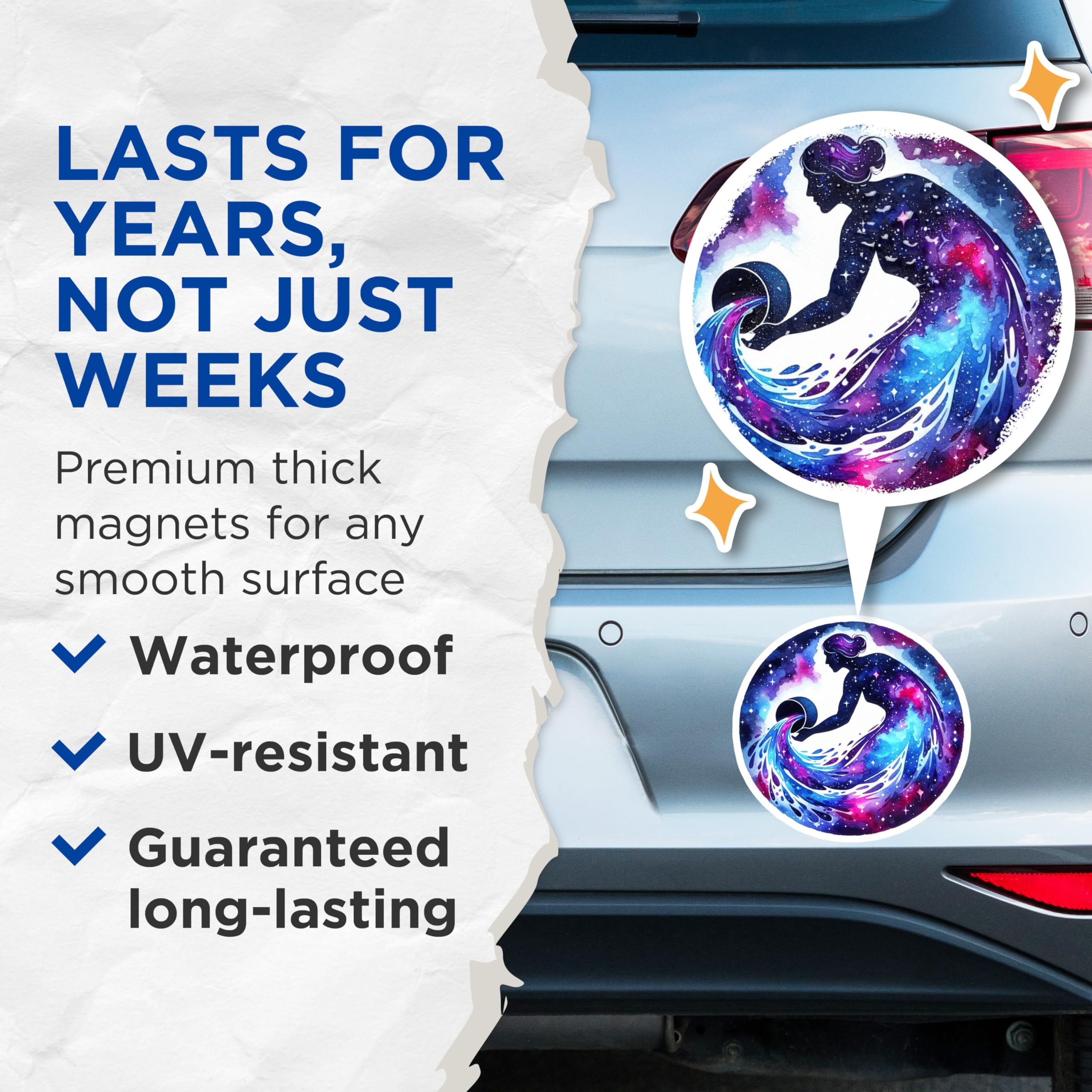 (2 Pack) Aquarius Woman Zodiac Magnets - Astrology Star Sign - Celestial Universe Decor - 5" On Longest Side - Premium Magnet - for Cars, Refrigerators, Toolboxes, Lockers - Made in USA - MAG16250