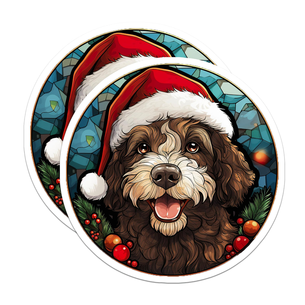 (2 Pack) Christmas Dog Magnets - Santa Hat Puppy - Holiday Canine Decor - 5 Inches On Longest Side - Thick Durable Magnet - Made in USA - MAG24262