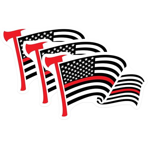 (3 Pack) Thin Red Line Decals - Firefighter Support - American Flag Decal - 3 Inches On Longest Side - Easy Peel & Apply - Made in USA - 3MCS4840