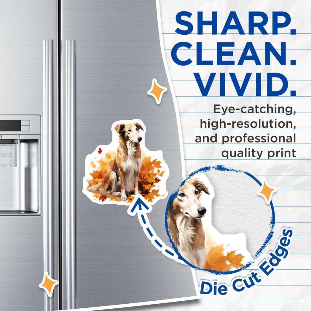 (2 Pack) Borzoi Dog Magnets - Autumn Leaves Decor - Sighthound Pet Art - Fall Kitchen Accent - 5 Inches On Longest Side - Thick Durable Magnet - Made in USA - MAG25103