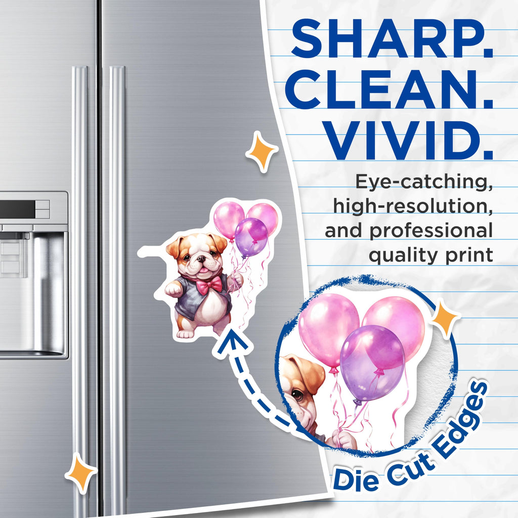 (2 Pack) Bulldog Magnets - Balloon Animal Decor - Cute Puppy Illustration - 5" On Longest Side - Premium Magnet - for Cars, Refrigerators, Toolboxes, Lockers - Made in USA - MAG16649