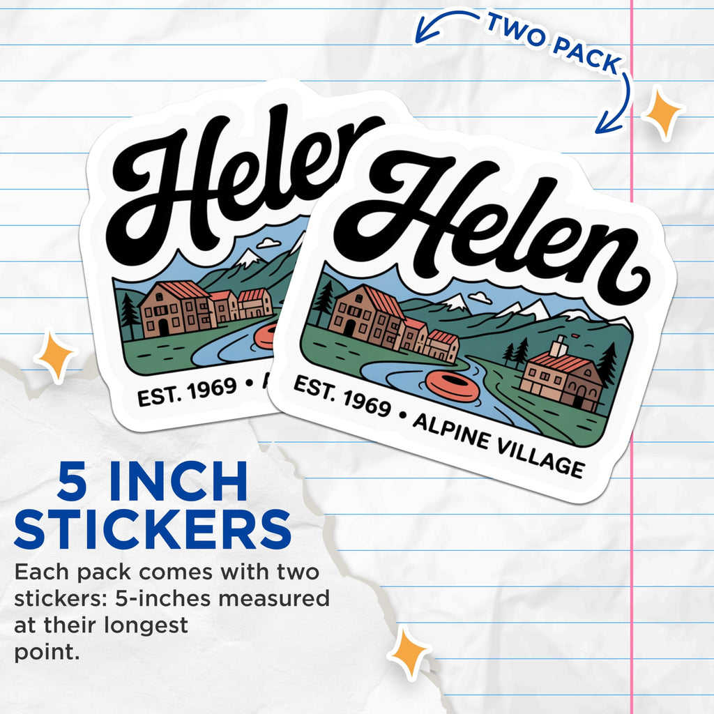 (2 Pack) Helen Georgia Stickers - Alpine Village - Souvenir Travel Decal - 5" On Longest Side - Sticks to Smooth Flat Surfaces - Made in USA - BMCS18895