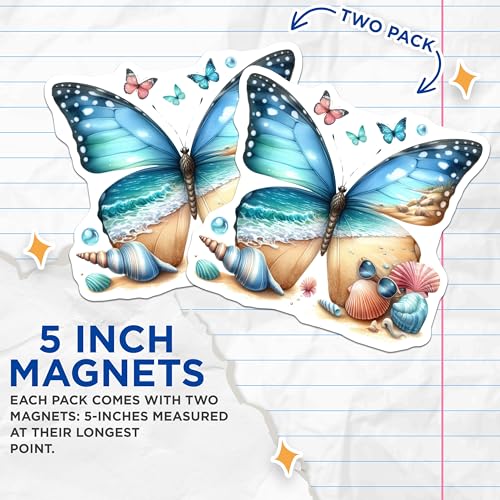 (2 Pack) Butterfly Beach Vibes Magnets - Coastal Decor - Nature Inspired - Summer Theme - 5" On Longest Side - for Cars, Fridges, Toolboxes - Made in USA - MAG7123