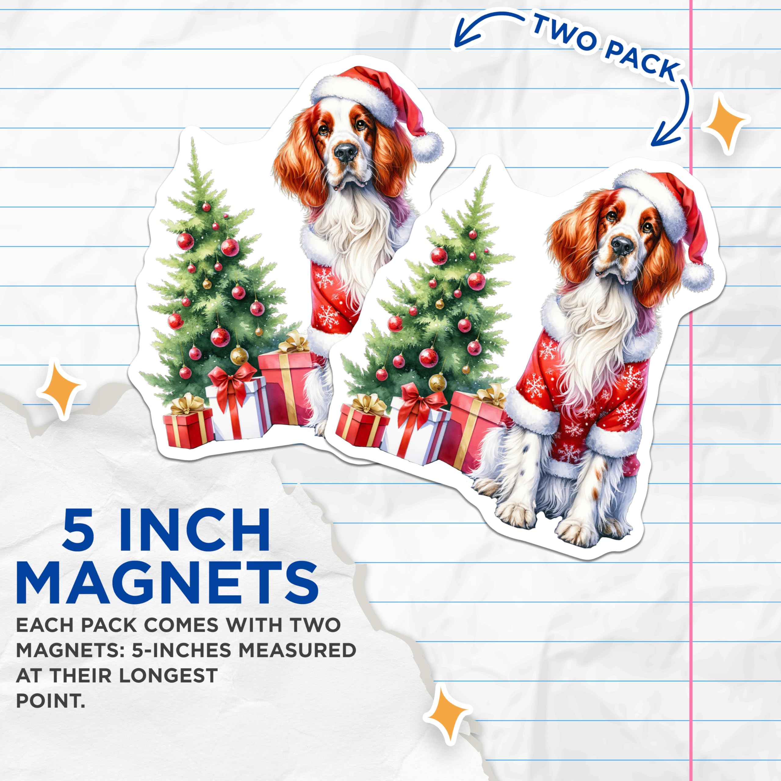 (2 Pack) Christmas Dog Magnets - Santa Spaniel Refrigerator Decor - Holiday Puppy Kitchen Accessory for Dog Owners - 5 Inches On Longest Side - Thick Durable Magnet - Made in USA - MAG30056