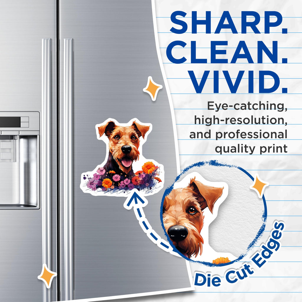(2 Pack) Airedale Terrier Magnets - Dog Lover Decor - Floral Pet Art for Refrigerator - 5 Inches On Longest Side - Thick Durable Magnet - Made in USA - MAG26126