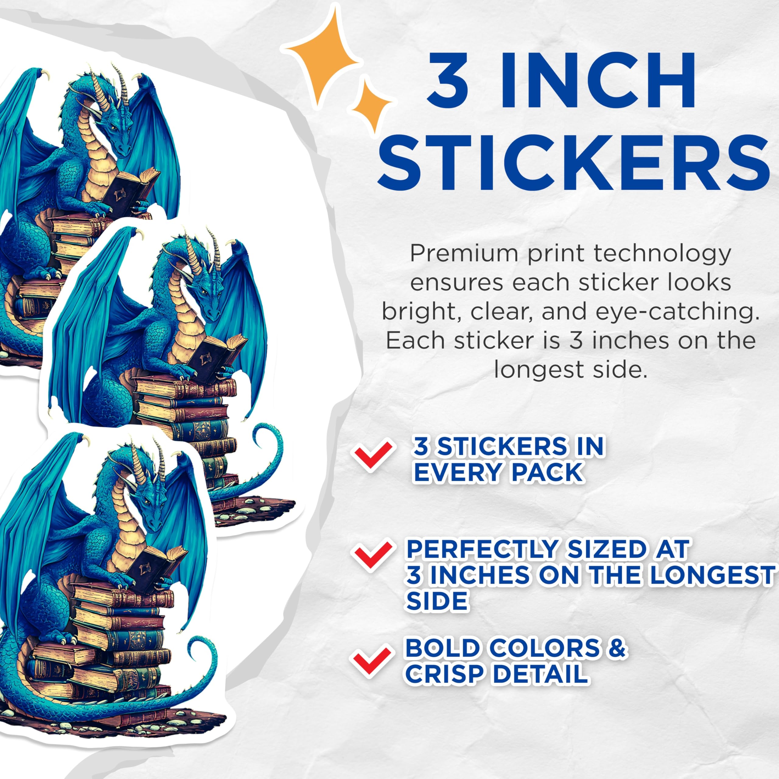 (3 Pack) Dragon Decals - Reading Dragon Sticker - Book Dragon Laptop Decal - 3 Inches On Longest Side - Easy Peel & Apply - Made in USA - 3MCS2146