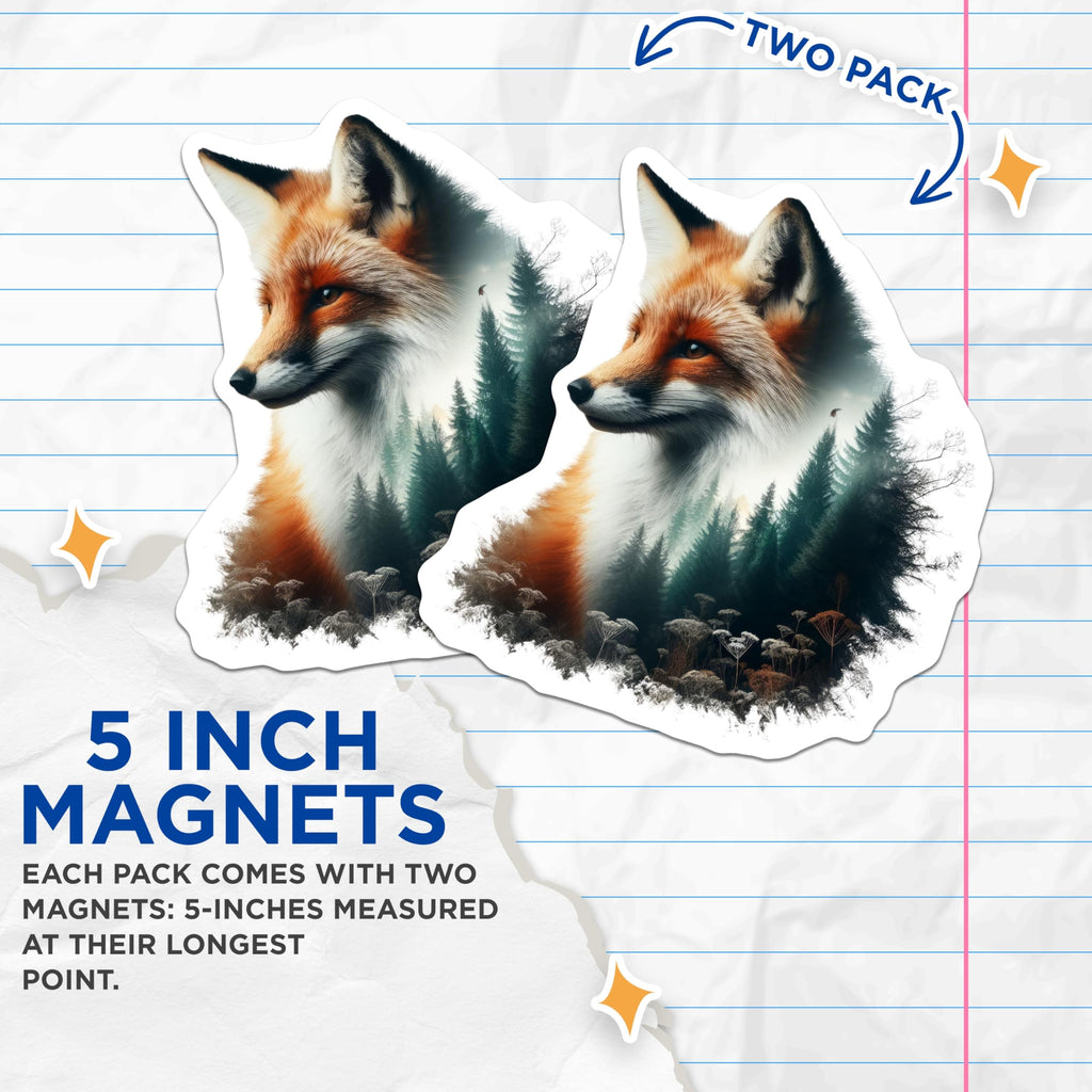 (2 Pack) Fox Magnets - Woodland Animal Decor - Forest Scene Magnets - 5" On Longest Side - Premium Magnet - for Cars, Refrigerators, Toolboxes, Lockers - Made in USA - MAG15459
