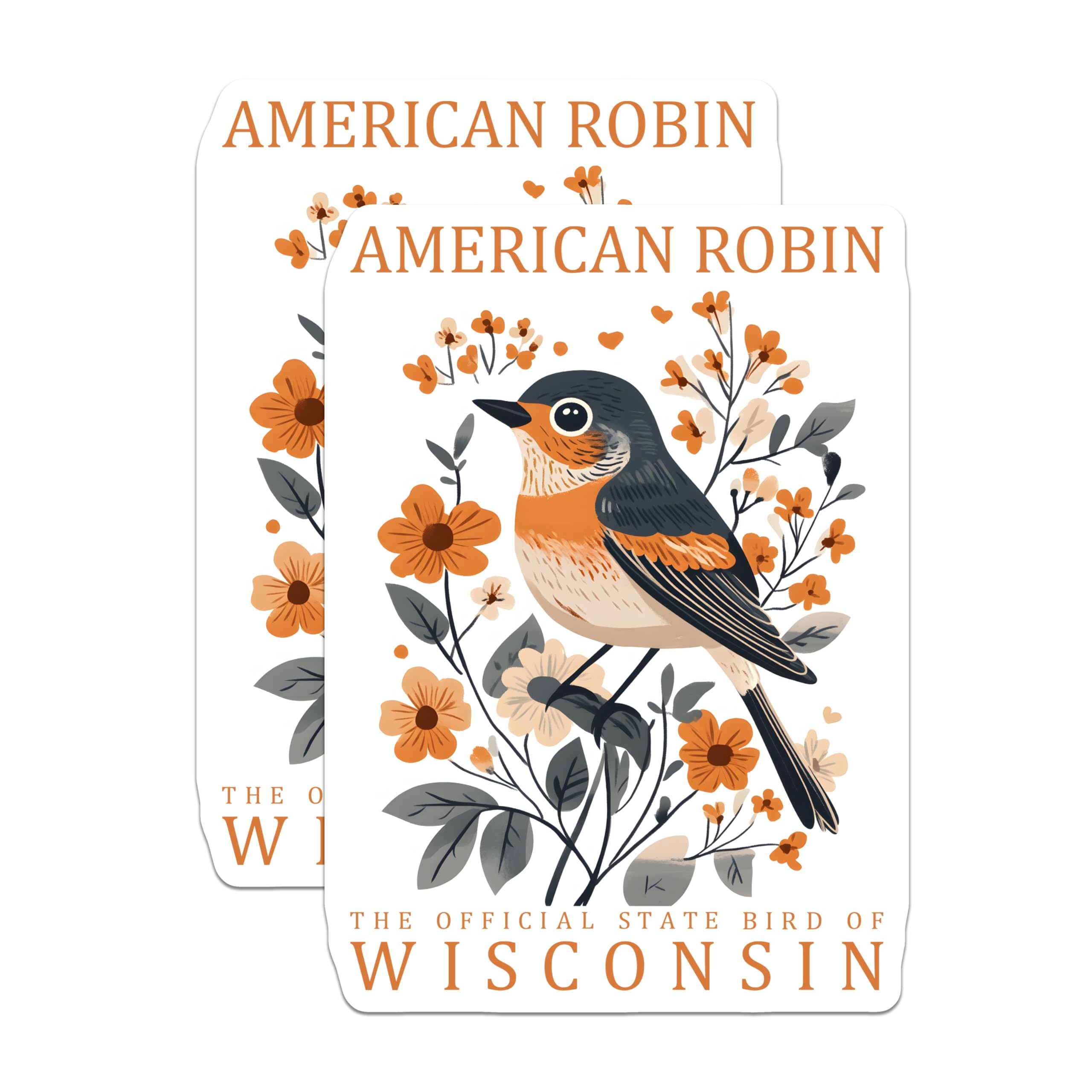(2 Pack) American Robin Magnets - Wisconsin State Bird Decor - Floral Bird Art - 5" On Longest Side - Premium Magnet - for Cars, Refrigerators, Toolboxes, Lockers - Made in USA - MAG18044