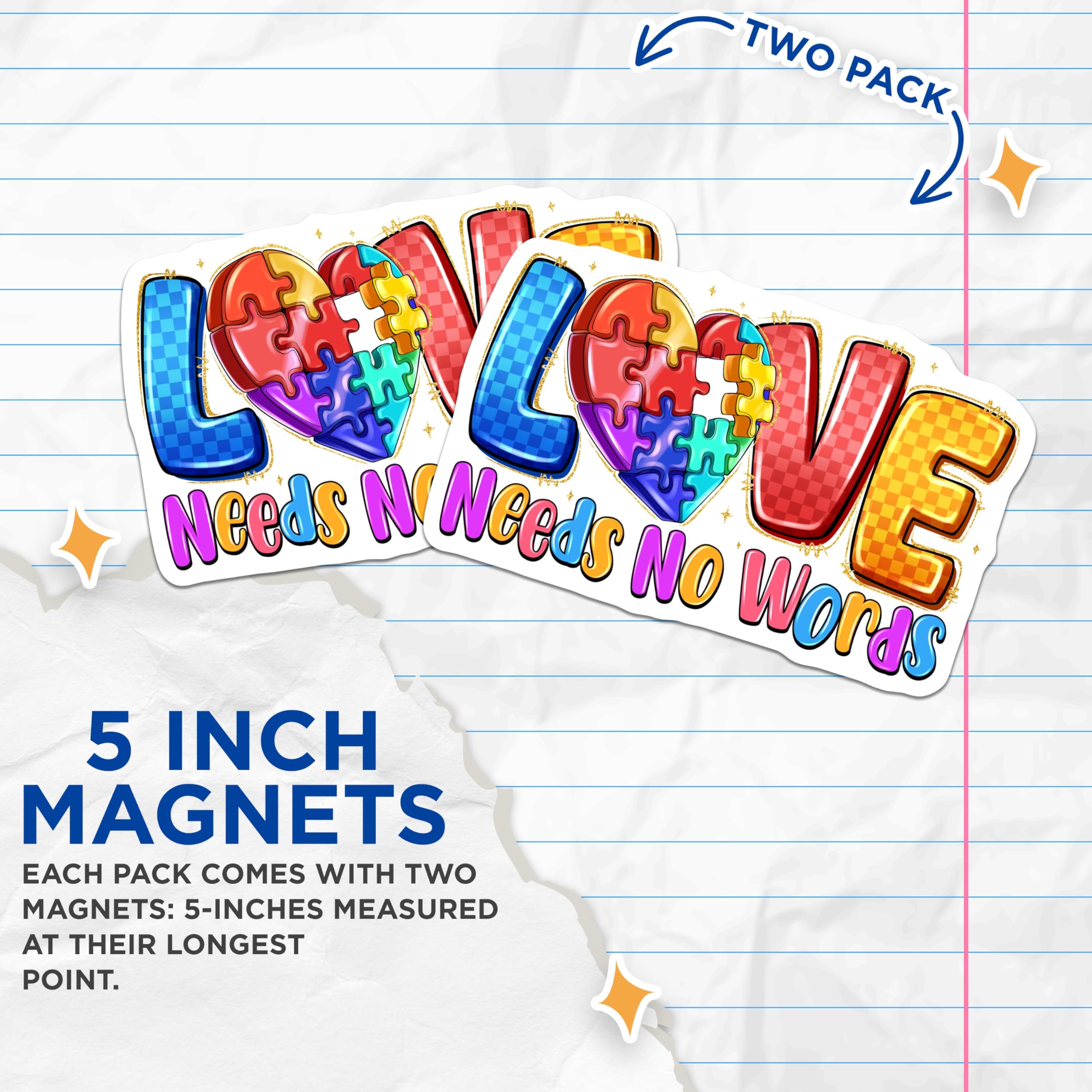 (2 Pack) Autism Awareness Magnets - Love Needs No Words - Neurodiversity Support - 5 Inches On Longest Side - Thick Durable Magnet - Made in USA - MAG30333