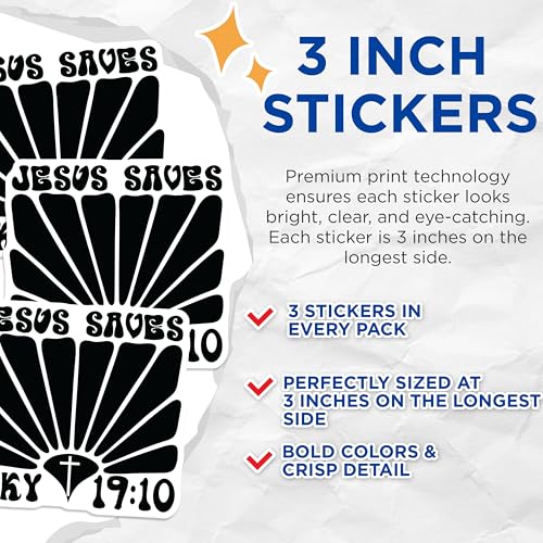(3 Pack) Jesus Saves Luke 19 10 Decals - Retro Christian Decal - Faith Laptop Decals - 3 Inches On Longest Side - Easy Peel & Apply - Made in USA - 3MCS1861