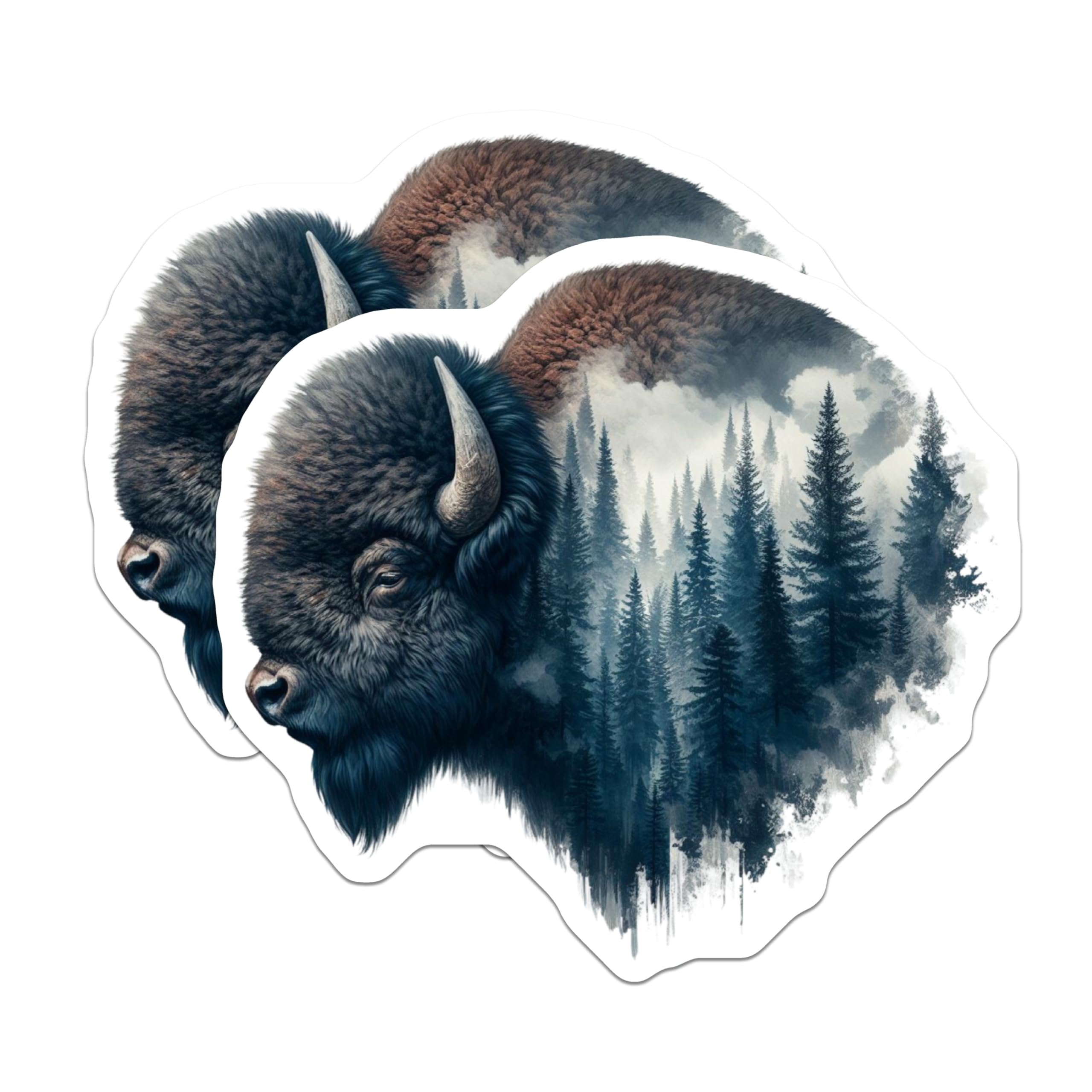(2 Pack) Bison Magnets - Forest Scene Art - Wildlife Home Decor Fridge Magnets - 5" On Longest Side - Premium Magnet - for Cars, Refrigerators, Toolboxes, Lockers - Made in USA - MAG16399