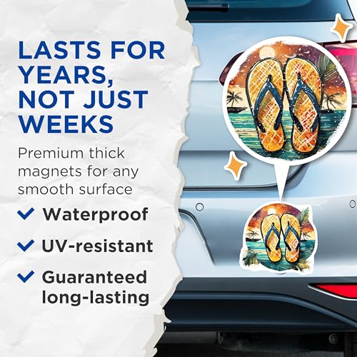 (2 Pack) Colorful Flip-Flop Beach Magnets Magnets - Tropical Summer Vibe - 5" On Longest Side - Made in USA - Sticks to Refrigerators & Metal Surfaces - MAG9329