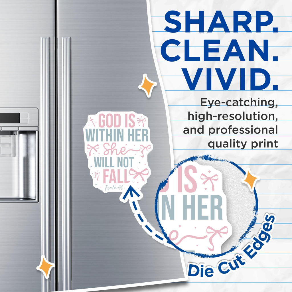 (2 Pack) God is Within Her She Will Not Fall Magnets - Inspirational Christian Magnets - Psalm 46:5 Faith Based Decor - 5 Inches On Longest Side - Thick Durable Magnet - Made in USA - MAG26444