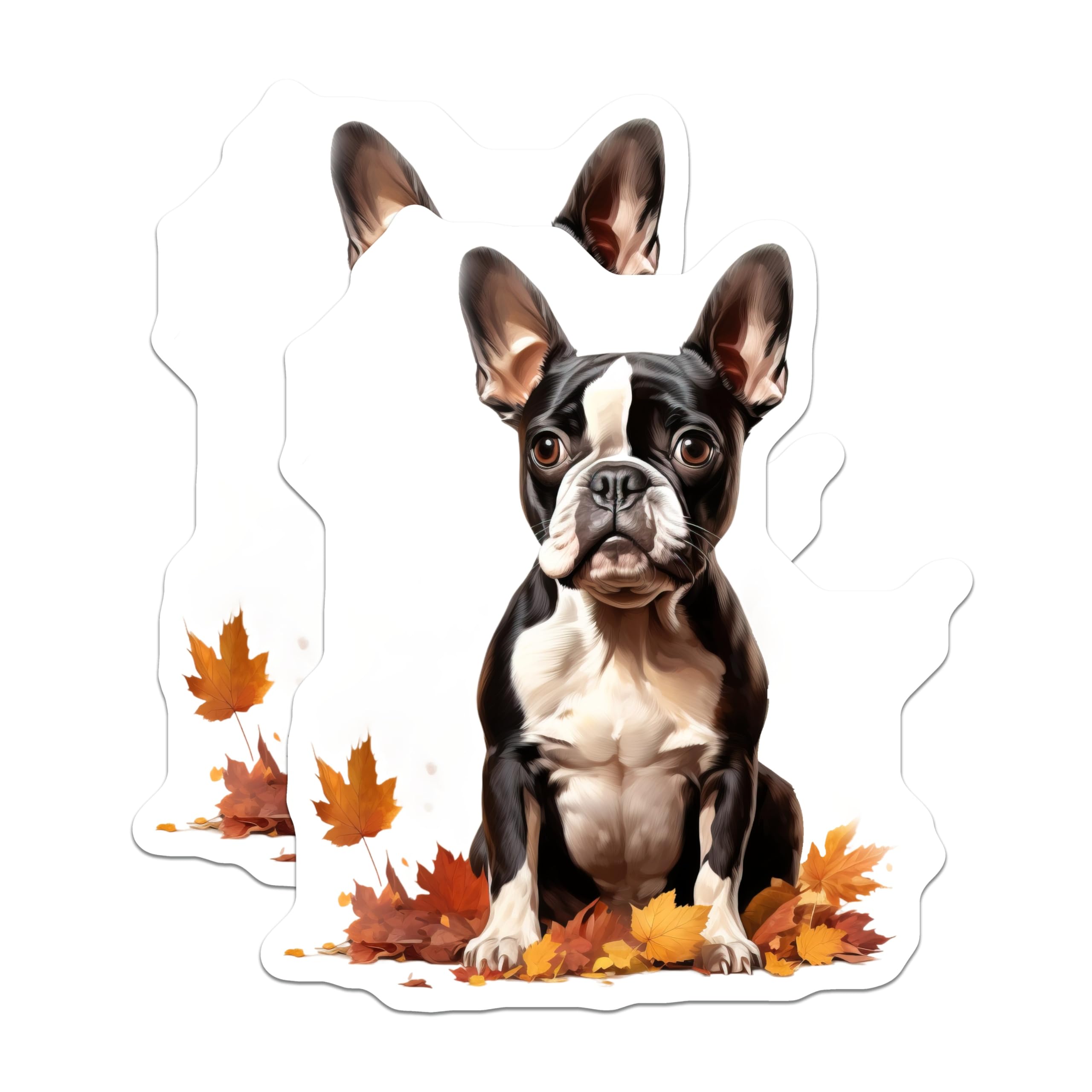 (2 Pack) Boston Terrier Puppy Magnets - Autumn Leaves Dog Art - Seasonal Pet Refrigerator Decor - 5 Inches On Longest Side - Thick Durable Magnet - Made in USA - MAG23764