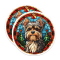 (2 Pack) Yorkshire Terrier Magnets - Stained Glass Dog Art - Christmas Pet Decor - 5 Inches On Longest Side - Thick Durable Magnet - Made in USA - MAG26036