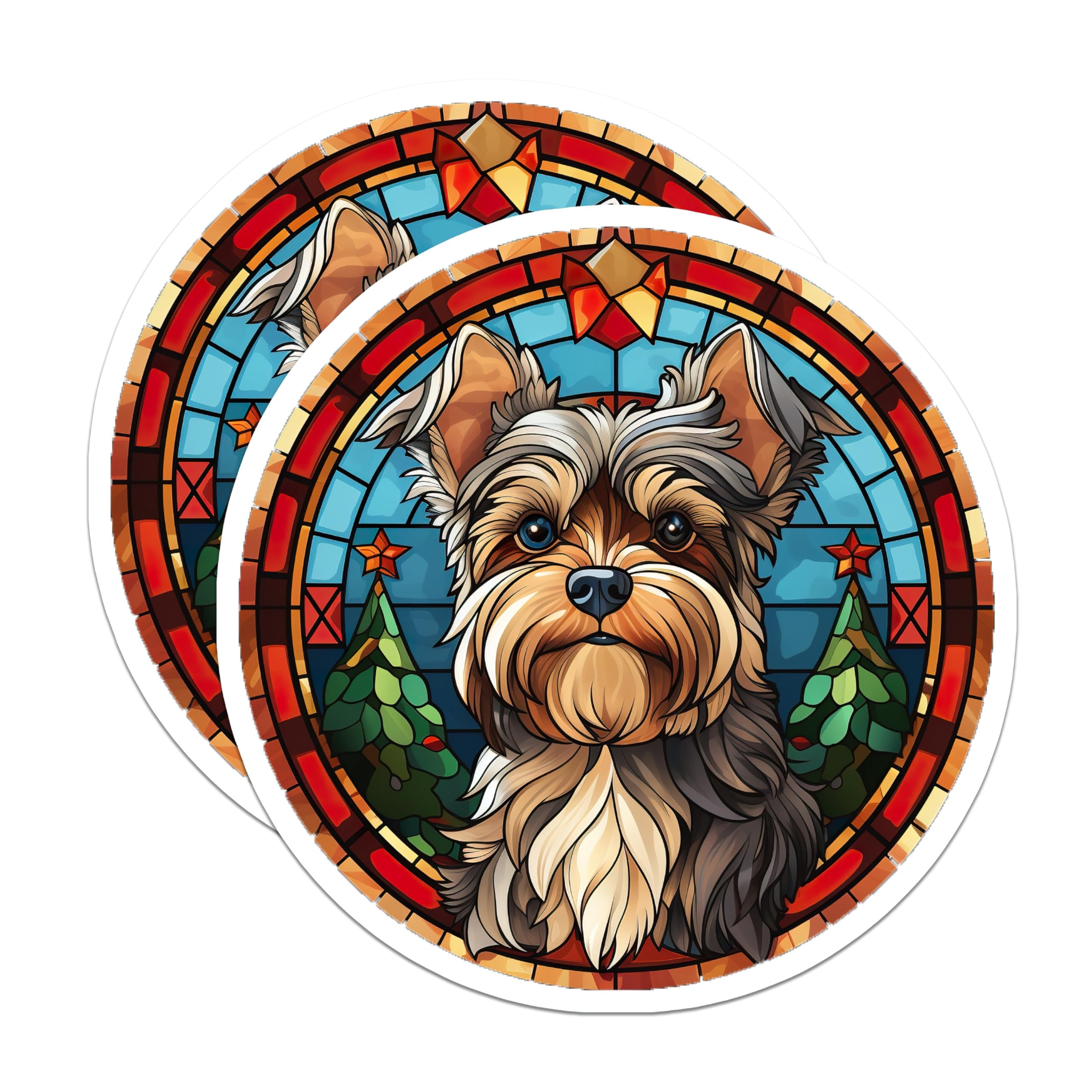 (2 Pack) Yorkshire Terrier Magnets - Stained Glass Dog Art - Christmas Pet Decor - 5 Inches On Longest Side - Thick Durable Magnet - Made in USA - MAG26036