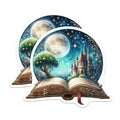 (2 Pack) Enchanted Storybook Magnets - Fantasy Castle Art - Moon Tree Whimsical Decor - 5 Inches On Longest Side - Thick Durable Magnet - Made in USA - MAG38602