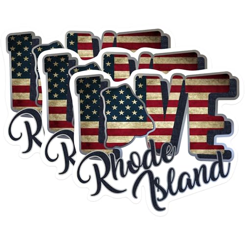 (3 Pack) Rhode Island Decals - USA Flag Laptop Decal - State Love Decals - 3 Inches On Longest Side - Easy Peel & Apply - Made in USA - 3MCS0330