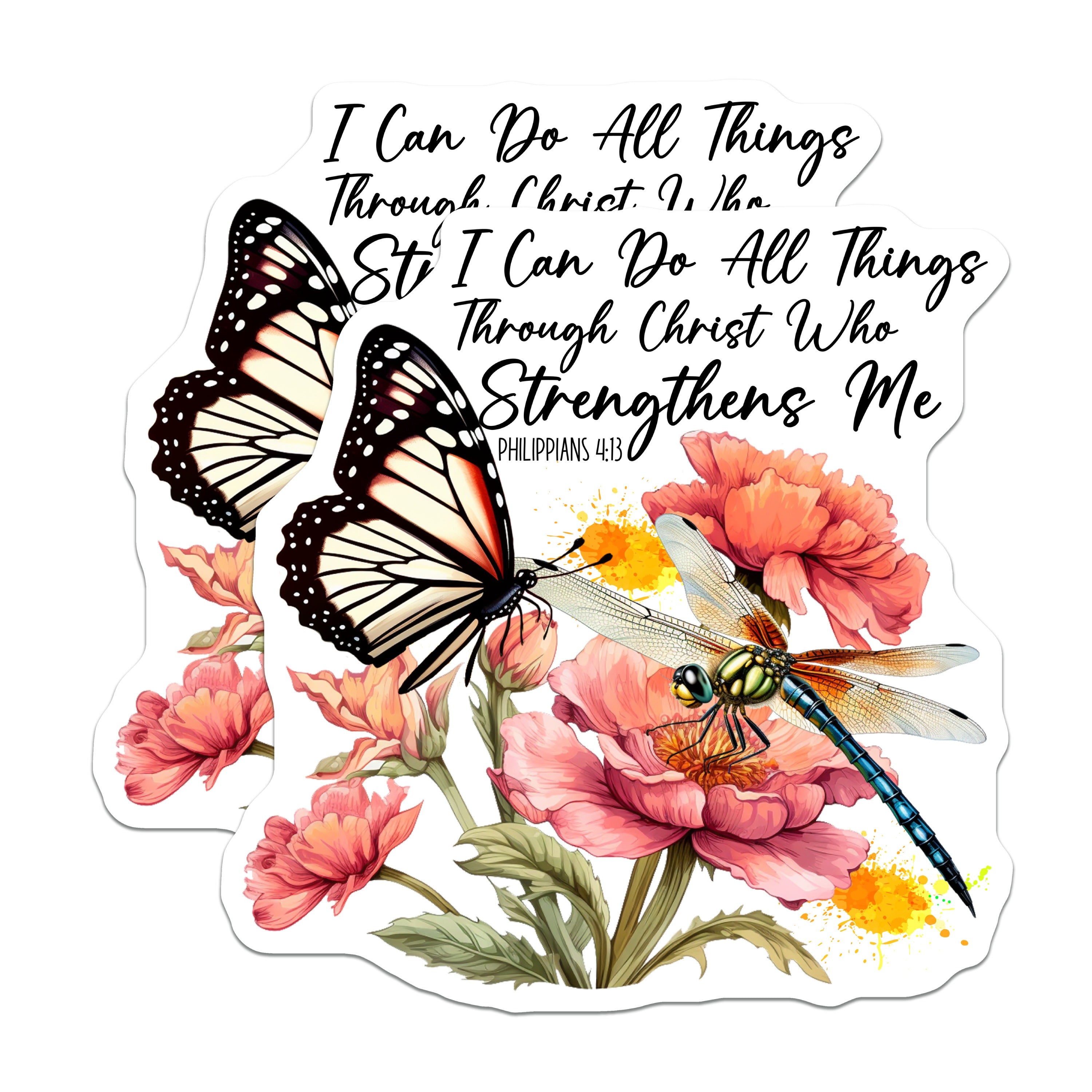 (2 Pack) Philippians 4:13 Magnets - Christian Scripture Art - Inspirational Faith Decor - Butterfly Dragonfly Floral - 5 Inches On Longest Side - Thick Durable Magnet - Made in USA - MAG38688