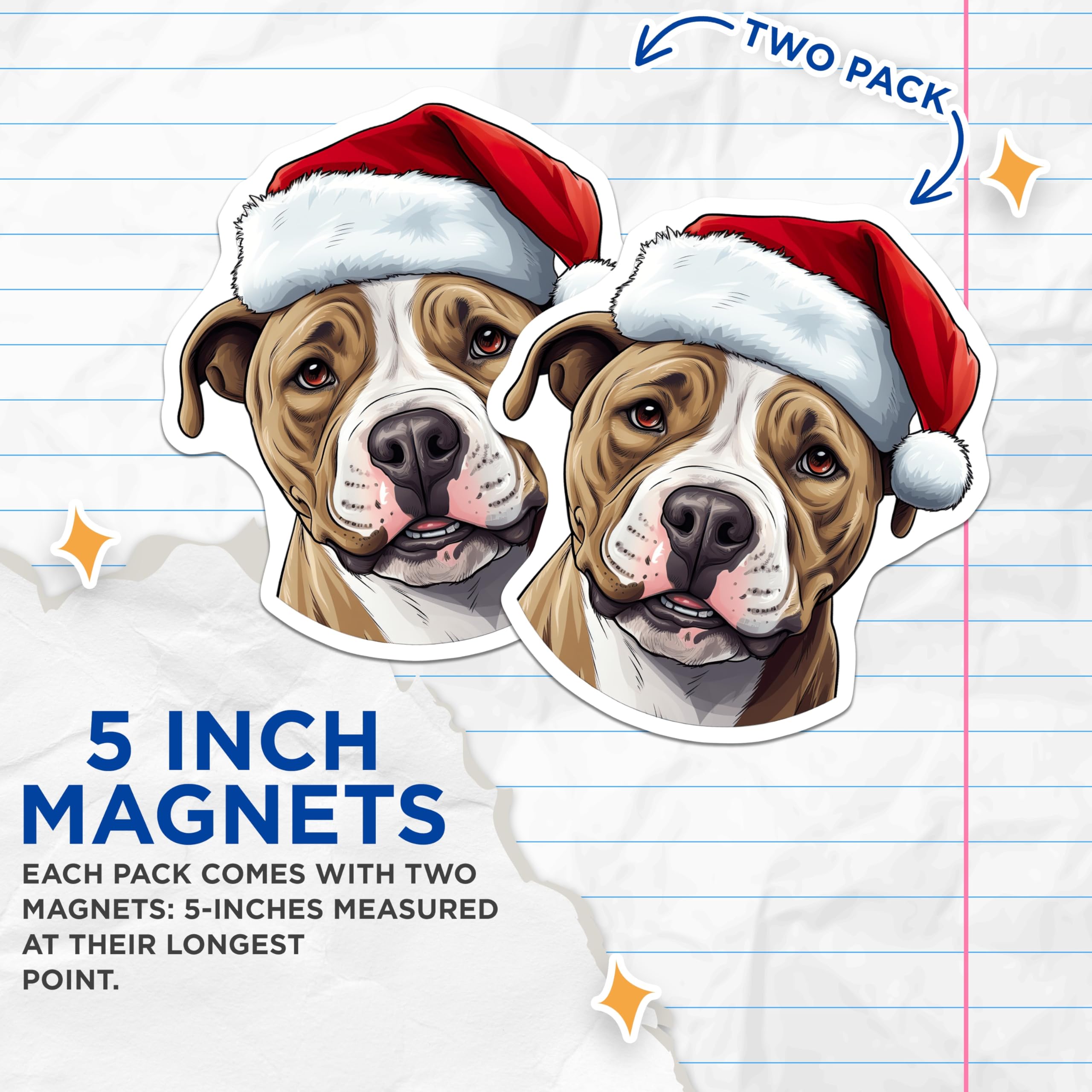 (2 Pack) Christmas Pitbull Magnets - Santa Hat Dog Decor - Festive Bully Breed Fridge Decals - Pet Lover - 5 Inches On Longest Side - Thick Durable Magnet - Made in USA - MAG23620
