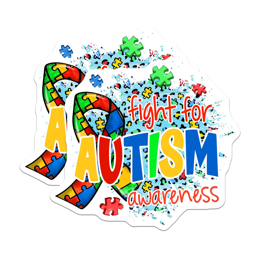 (2 Pack) Fight for Autism Awareness Stickers - Autism Puzzle Piece Decals - 5" On Longest Side - Sticks to Smooth Flat Surfaces - Made in USA - BMCS9177 - BMCS9177