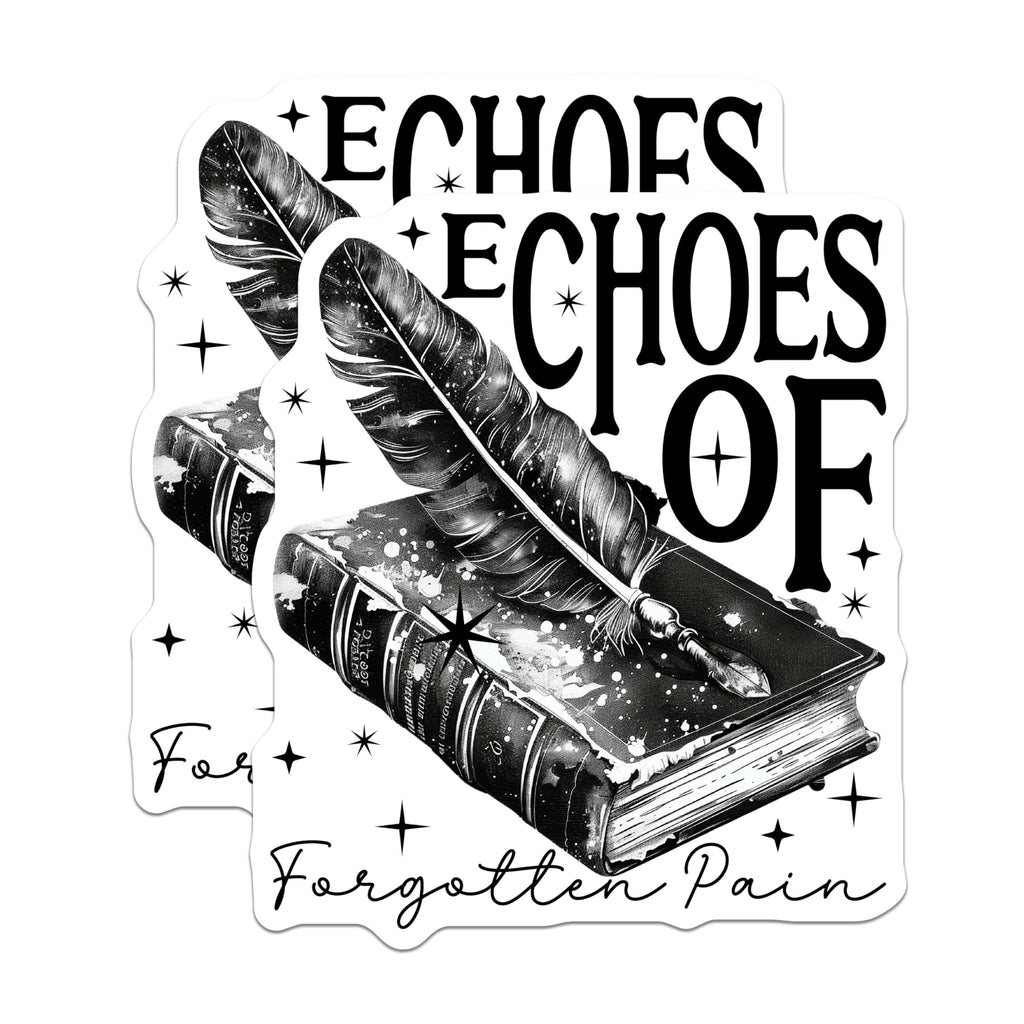 (2 Pack) Echoes of Forgotten Pain Stickers - Feather Sticker - Book Sticker - Grief Sticker - Memory Sticker - 5" On Longest Side - Sticks to Any Smooth Flat Surface - Made in USA - BMCS3447