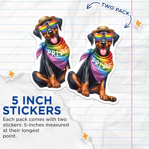 (2 Pack) Pride Dog Stickers - Rainbow Sunglasses - Cute Dog Bandana Sticker - 5" On Longest Side - Sticks to Smooth Flat Surfaces - Made in USA - BMCS7112
