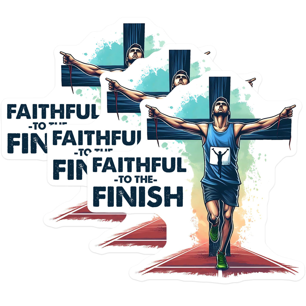 (3 Pack) Marathon Runner Decals - Christian Athlete Stickers - Faith to Finish Line Decals - 3 Inches On Longest Side - Easy Peel & Apply - Made in USA - 3MCS8403