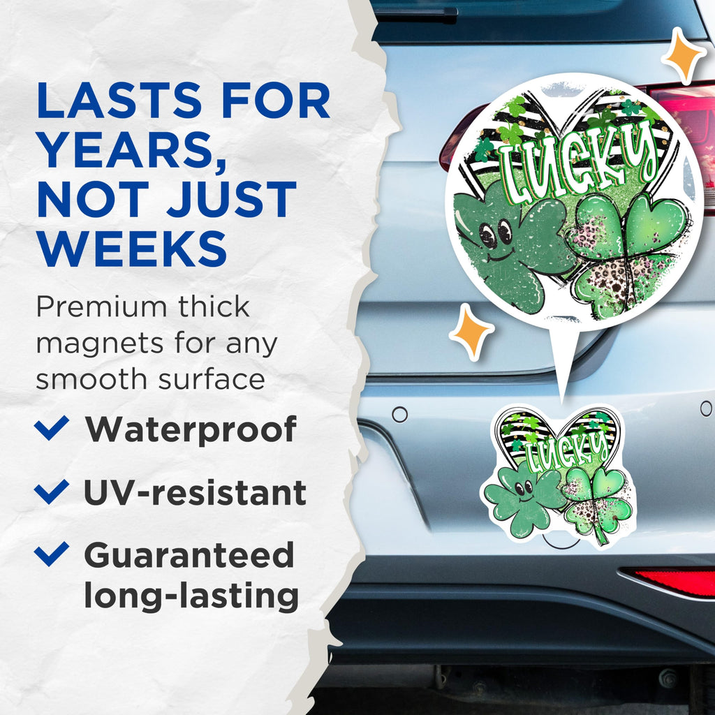(2 Pack) Lucky Shamrocks Magnets - St Patricks Day Decor - Irish Clover Accessories - 5 Inches On Longest Side - Thick Durable Magnet - Made in USA - MAG20176